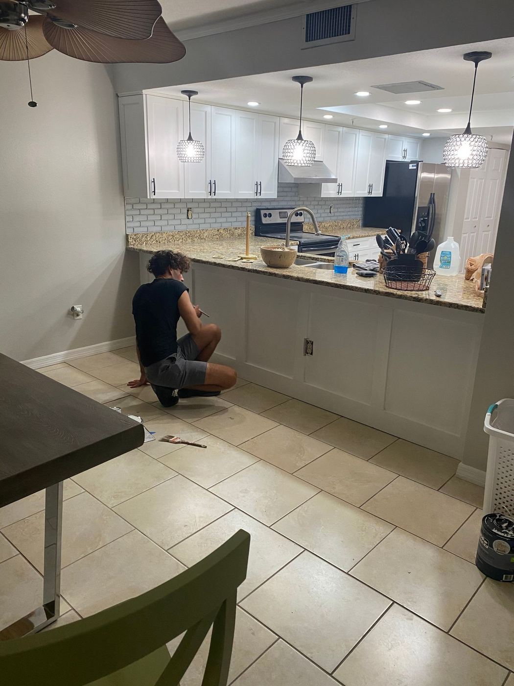 Kitchen remodel with pendant lighting